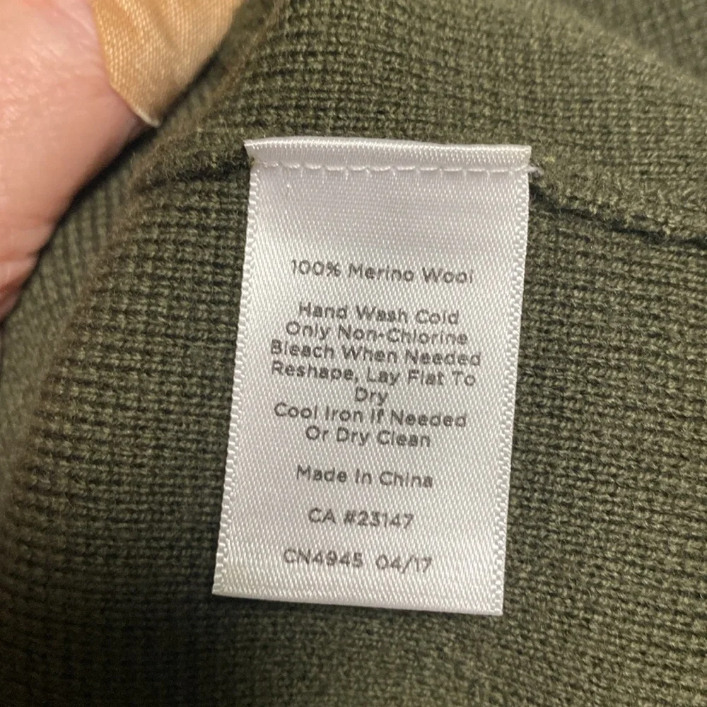 Talbots Petites Military Style Cardigan Jacket Pure Merino Wool Army Green